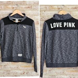 Victoria's Secret PINK Sweatshirt Women’s S Black Logo Quarter Zip Pullover